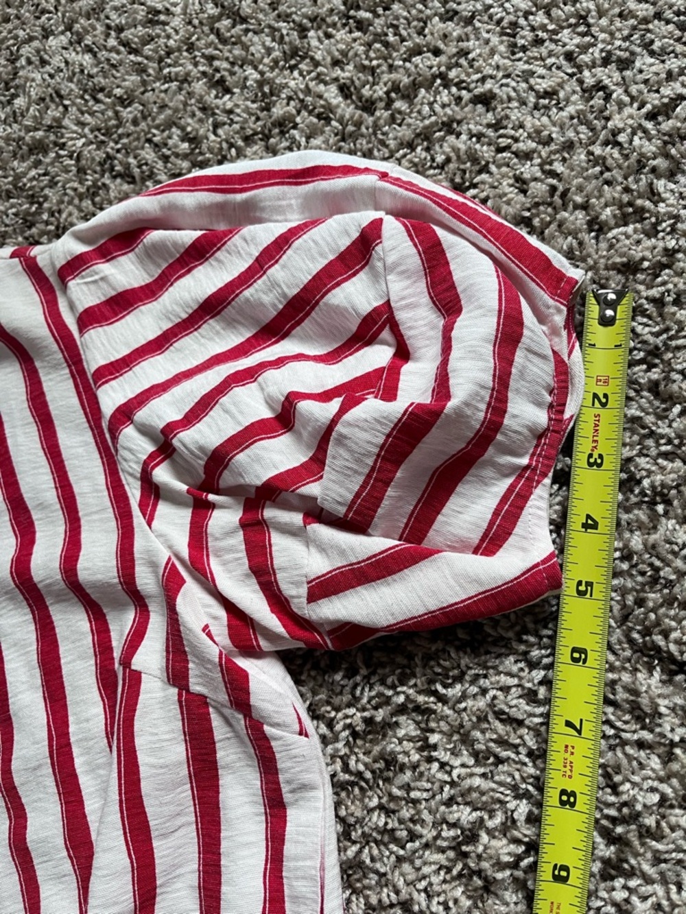 Bleu Ciel Red White Striped Puff Sleeve Tie‎ Front Crop Top Blouse Womens Medium - Picture 6 of 6